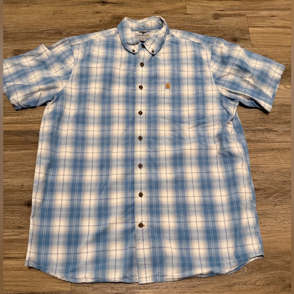 Carhartt Blue and White Plaid Men's Shirt